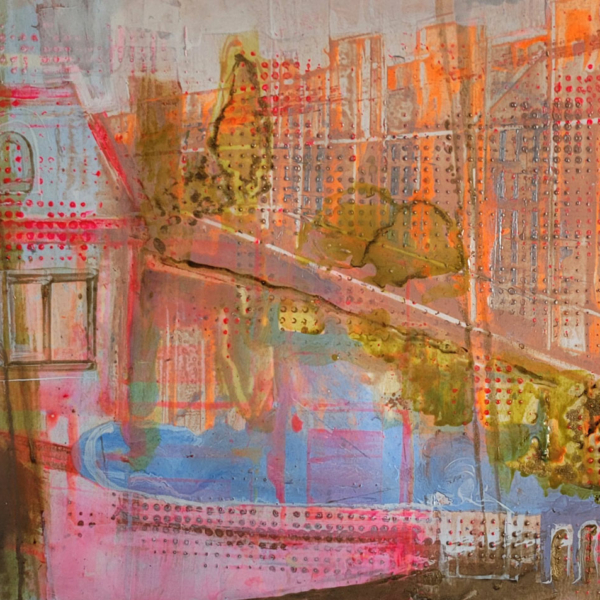 Original abstract pink painting of Edinburgh Union Canal