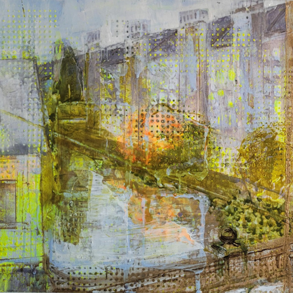 Original yellow-bronze colour painting of Edinburgh Union Canal