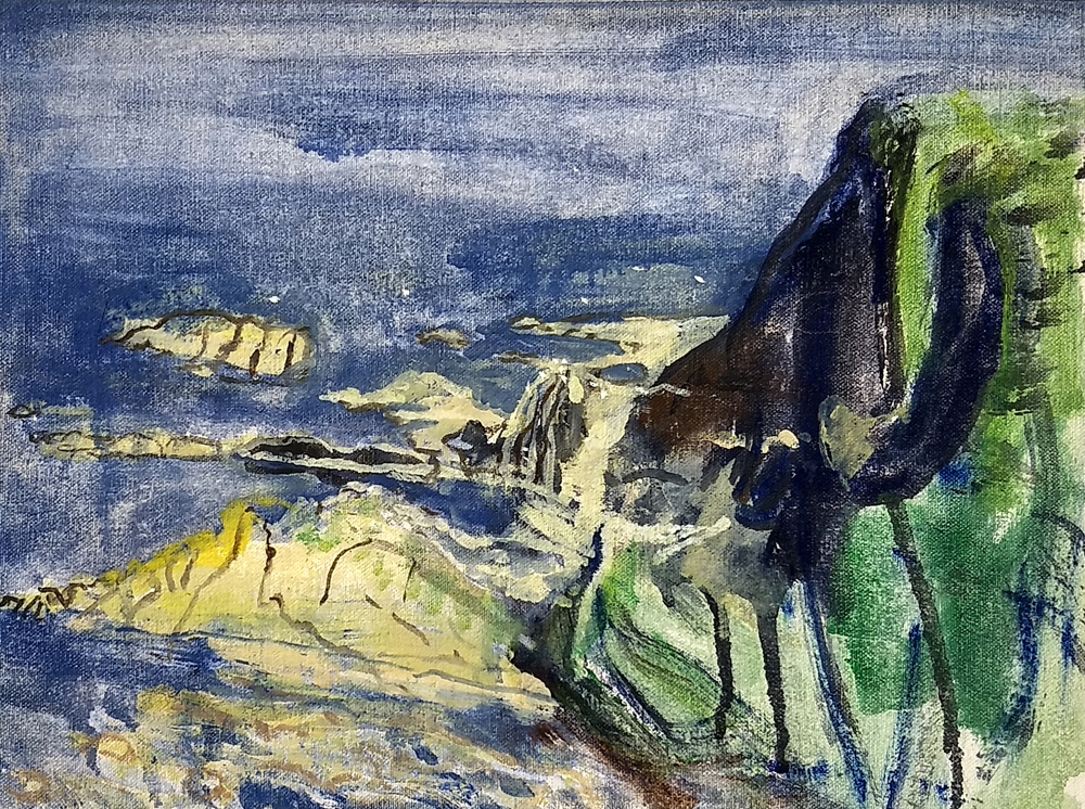Original art, cliff, seascape, Scotland oil painting