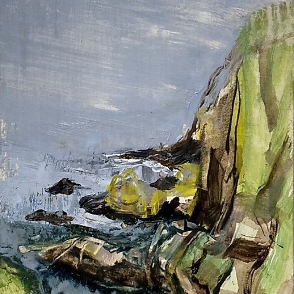 Original art, cliff, seascape, Scotland oil painting