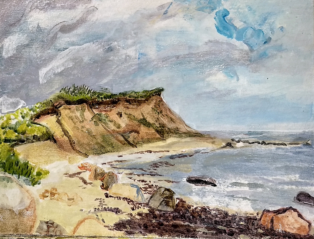 Original art, cliff, seascape, Block Island acrylic painting