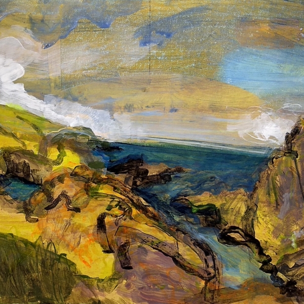 Original art blue yellow Scotland seascape oil painting