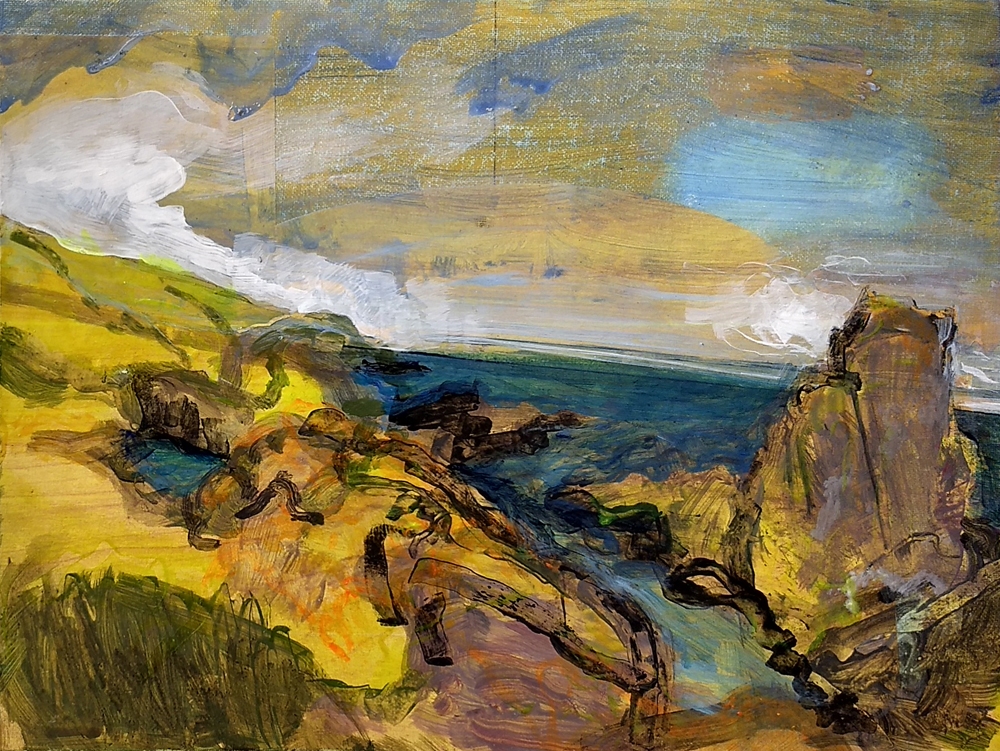 Original art blue yellow Scotland seascape oil painting