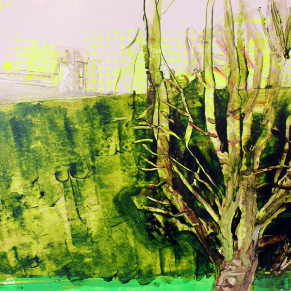 Dark green tree light, 2020.  Acrylic on paper. 21cm x 30cm