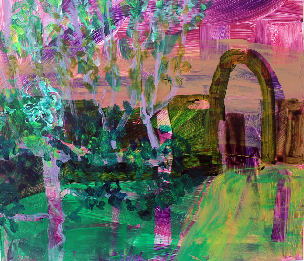 St. Boswells, the purple day, 2020.  Acrylic on paper. 21cm x 30cm.