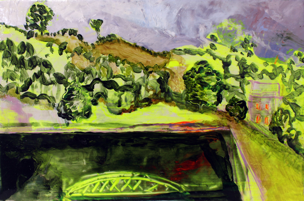 Torduff Reservoir, deep water, 2020.  Acrylic painting on board. 13cm x 20cm