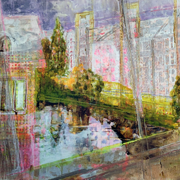 Original handmade purple painting of Edinburgh Union Canal