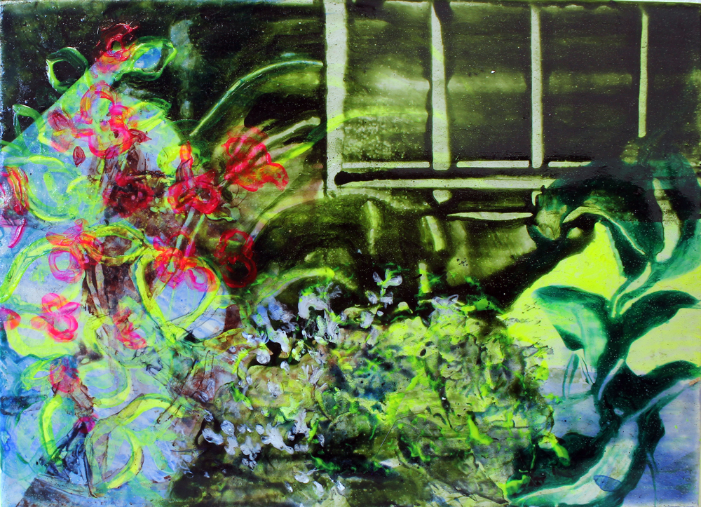 Vertigo Garden 2 (2020), Acrylic painting on board, 11cm x 15cm.