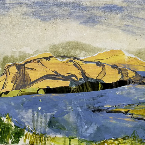 Original art blue yellow Scotland seascape acrylic painting