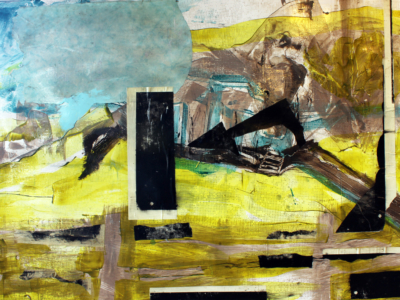 Original artwork, collage, acrylic painting, yellow, abstract landscape