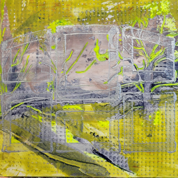 original acrylic painting abstract yellow landscape
