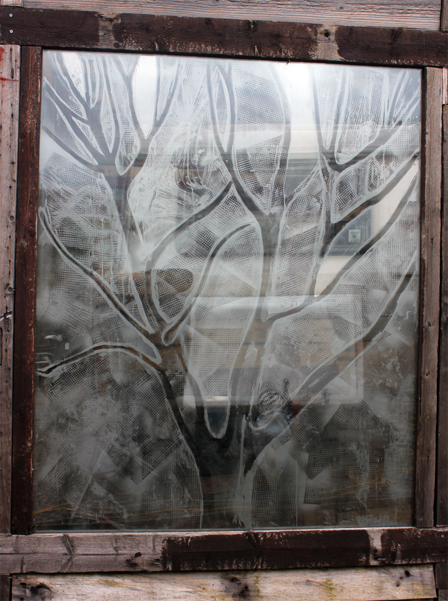 Original painting on glass silver trees