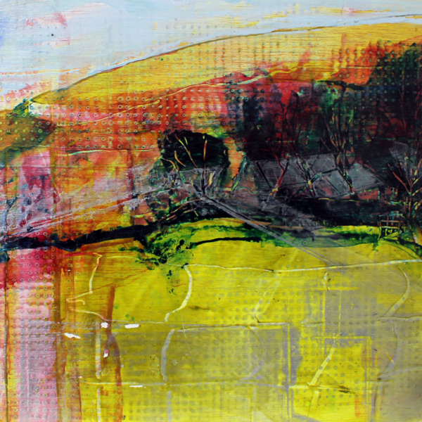 Original art yellow orange abstract landscape acrylic painting