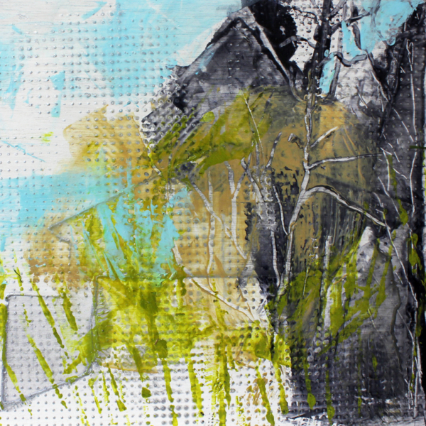Original art blue, yellow abstract landscape acrylic painting