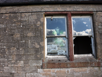 abandoned rural cottage landscape window paintings