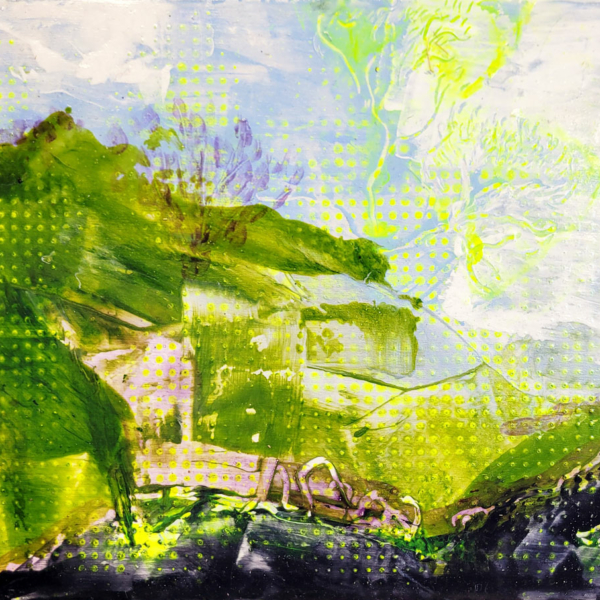 Original art green yellow abstract landscape acrylic painting