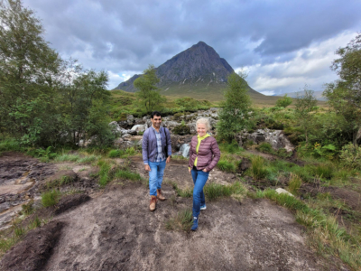 Farrukh and Michele with Buachaille Etive Mòr in the background