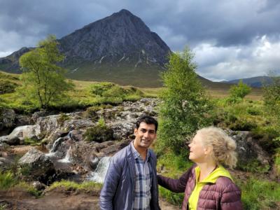 Farrukh and Michele with Buachaille Etive Mòr in the background