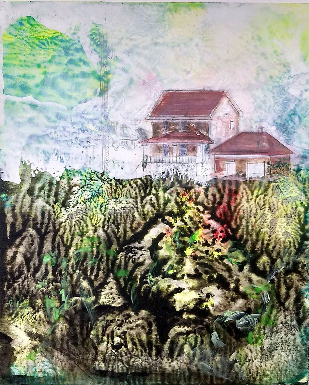 Original art, old House, landscape acrylic, painting