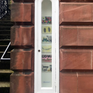 FOMO graffiti installed in the long niche at Midsteeple, Dumfries