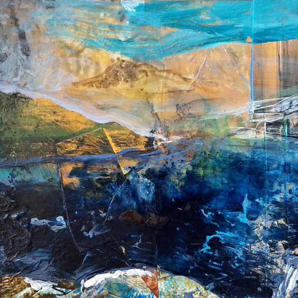 Original art blue yellow Scotland seascape acrylic painting
