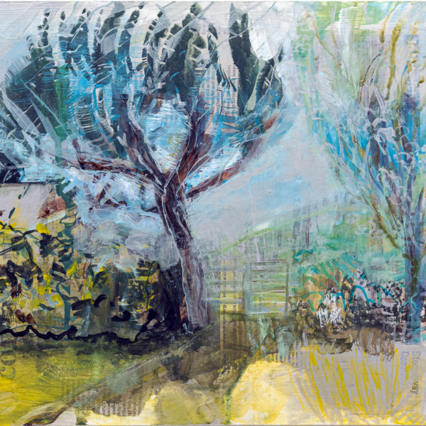Original art blue yellow Scotland landscape acrylic painting