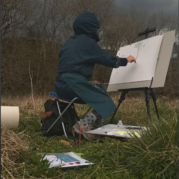 Painting en plein air, River Nith, Sanquhar, April 2021
