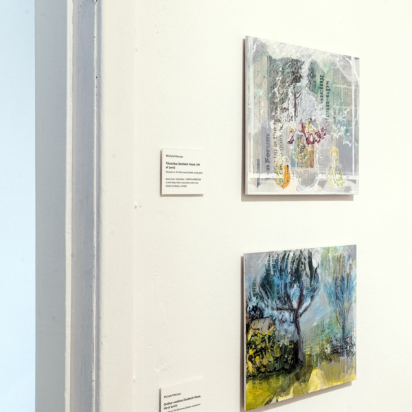 Original gouache paintings in a gallery