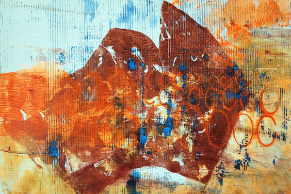 original acrylic painting, orange blue abstract landscape