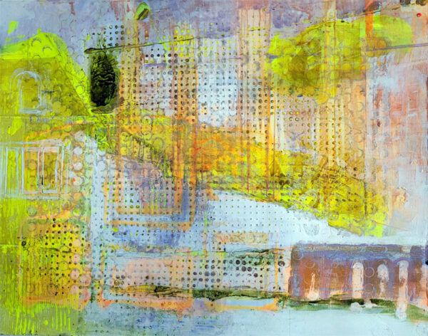 Original abstract yellow painting of Edinburgh Union Canal