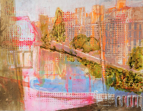 Original acrylic painting, Union Canal abstract pink