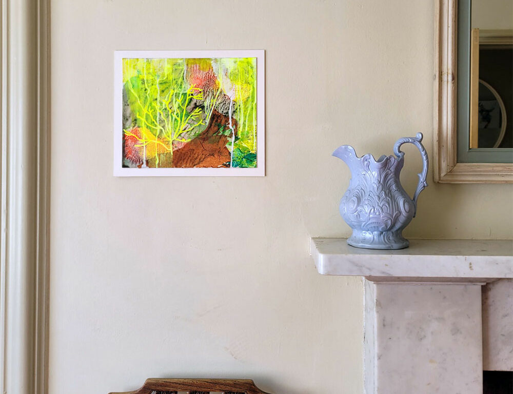Original acrylic painting, yellow, orange landscape in room