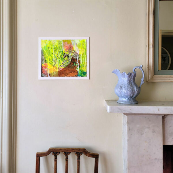 Original acrylic painting, yellow, orange landscape in room