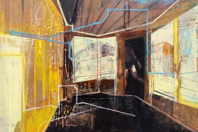 Painting of a figure standing in a doorway by Michele Marcoux