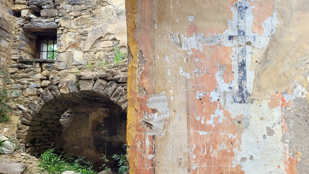 Ancient interior walls inside the church at Bergosa