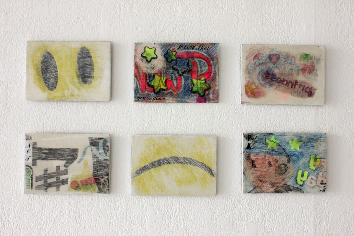 Close up of transfer drawings made from balloons