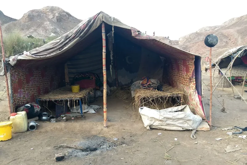 View of nomad tents at the Tulamba archaeological site